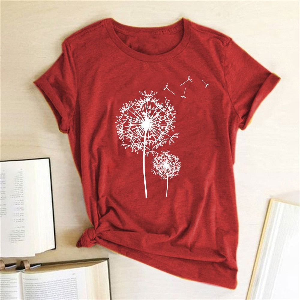 Dandelion Printed T-shirts Women T Shirt Summer