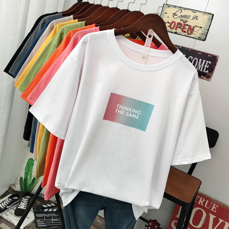 Large size summer 2021 new street fashion Casual Women's T-Shirt loose Short sleeve Pullovers 100% cotton Letter printing Tops