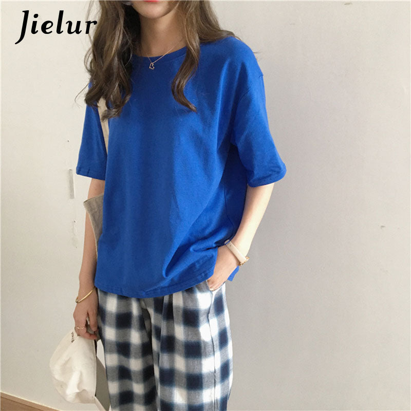 Tee Shirt 15 Solid Color Basic T Shirt Women Casual O-neck