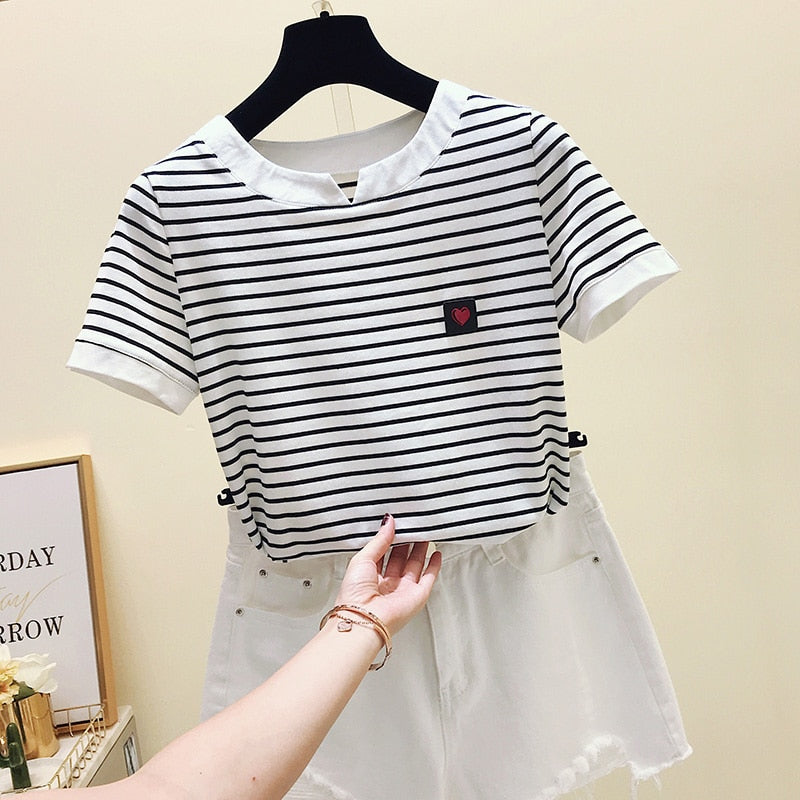 Tshirt Femme Stripe Female T Shirt Women Cotton Slim