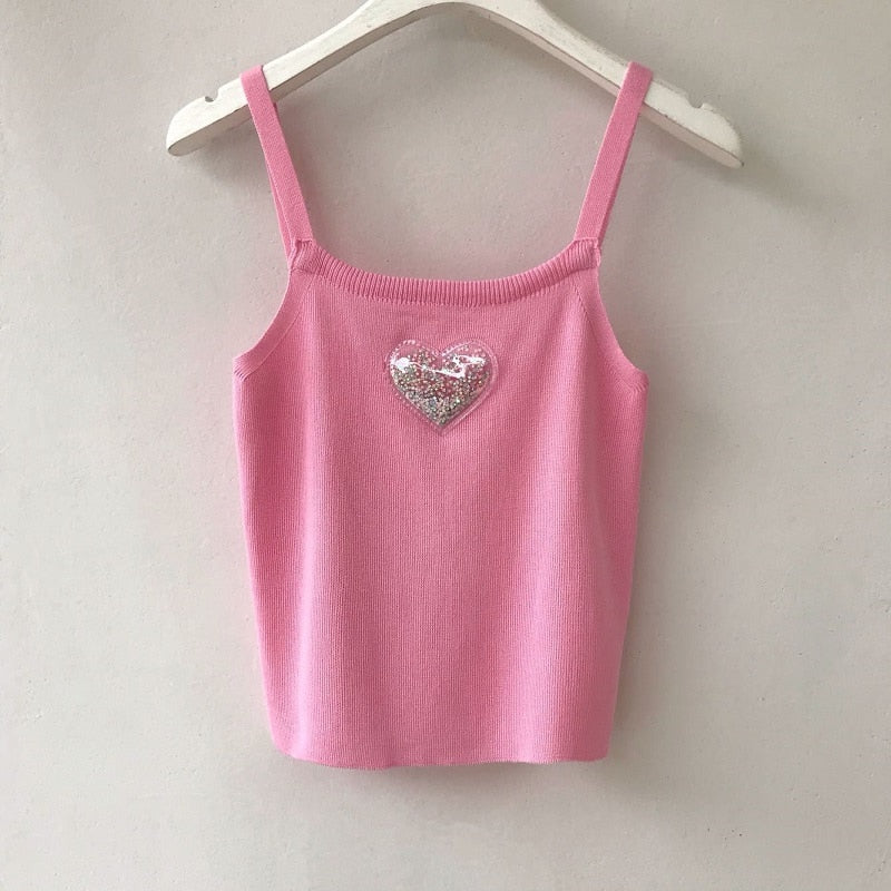 Pink Crop Top Women Summer Harajuku Sleeveless Tees