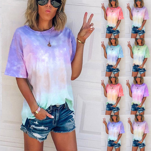 T shirt women t-shirt Summer New Europe Tie-Dye Gradient