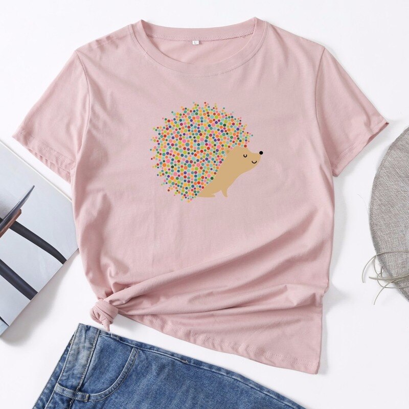 T Shirt Summer Short Sleeve Cotton Plus Size Cartoon Hedgehog