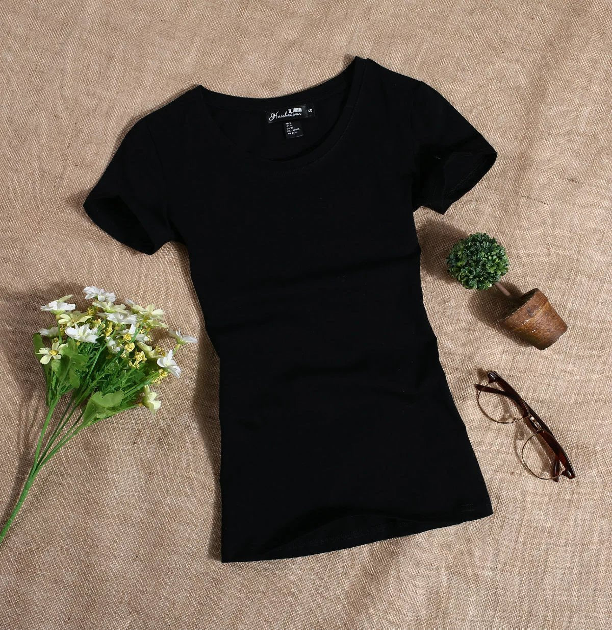 Women's T Shirt Women Short Sleeved Slim Solid Color Simple