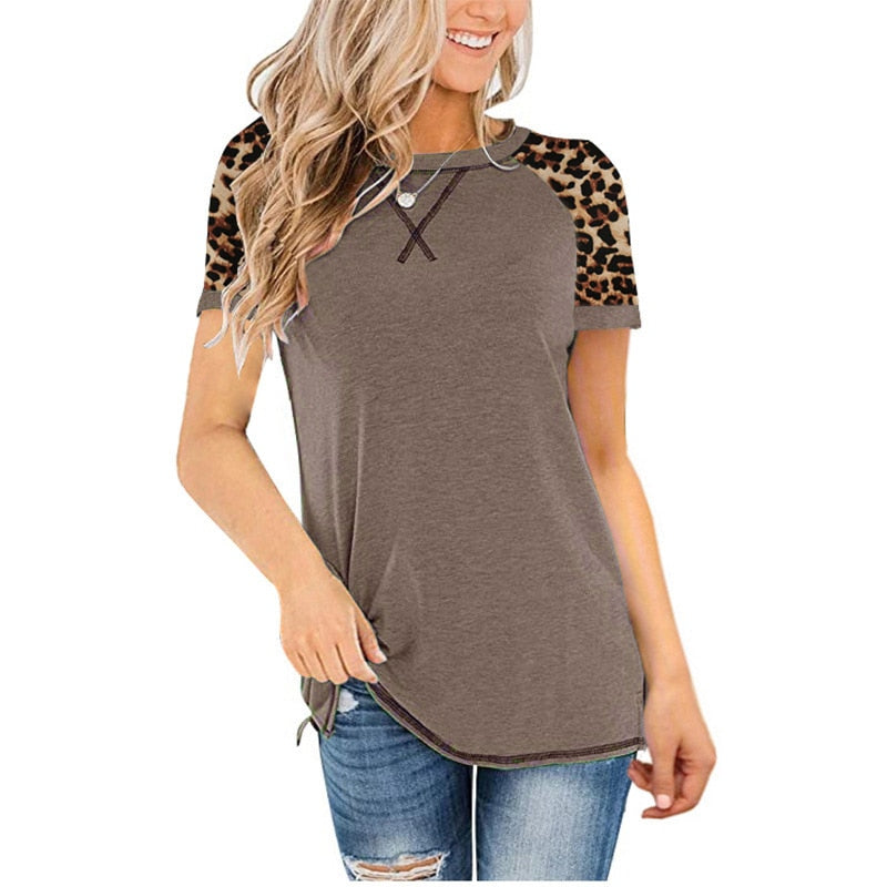 T-shirt Women Leopart O Neck Short Sleeve Tees Femme Tee