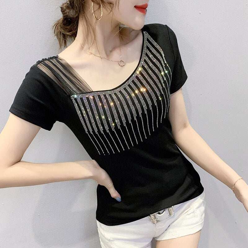 Diamante Summer T Shirt Women Casual Tee Shirts