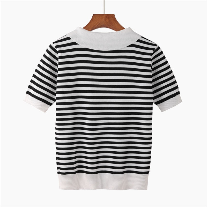 New Women Knitted Summer Stripe T Shirt