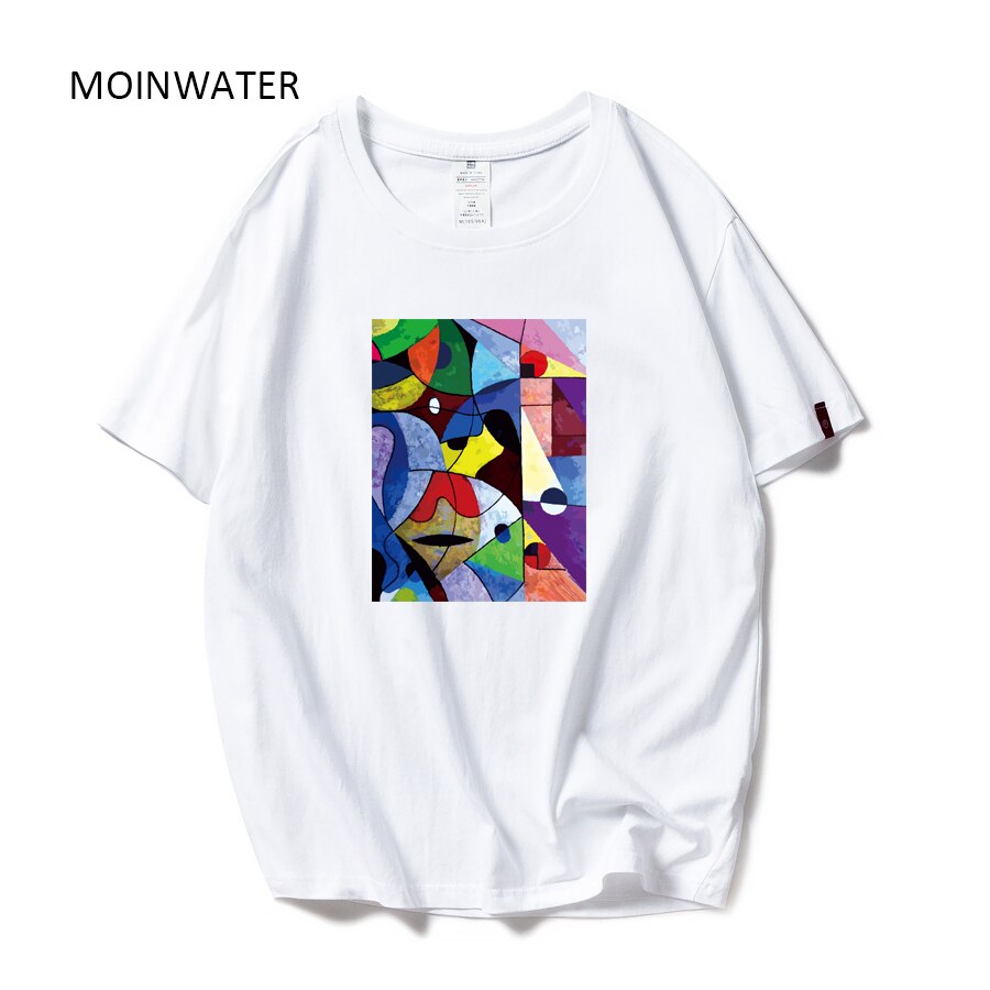 MOINWATER Brand New Women Colorful Print T shirts White Black Cotton Tees Lady High Street Comfortable Casual Tops MT1978