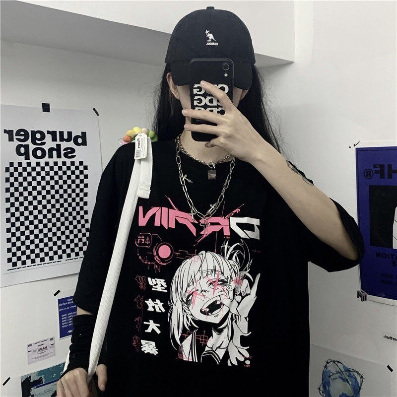 NiceMix vintage anime cartoon t shirt women clothes gothic tshirt streetwear print loose tops Korean summer black t-shirt