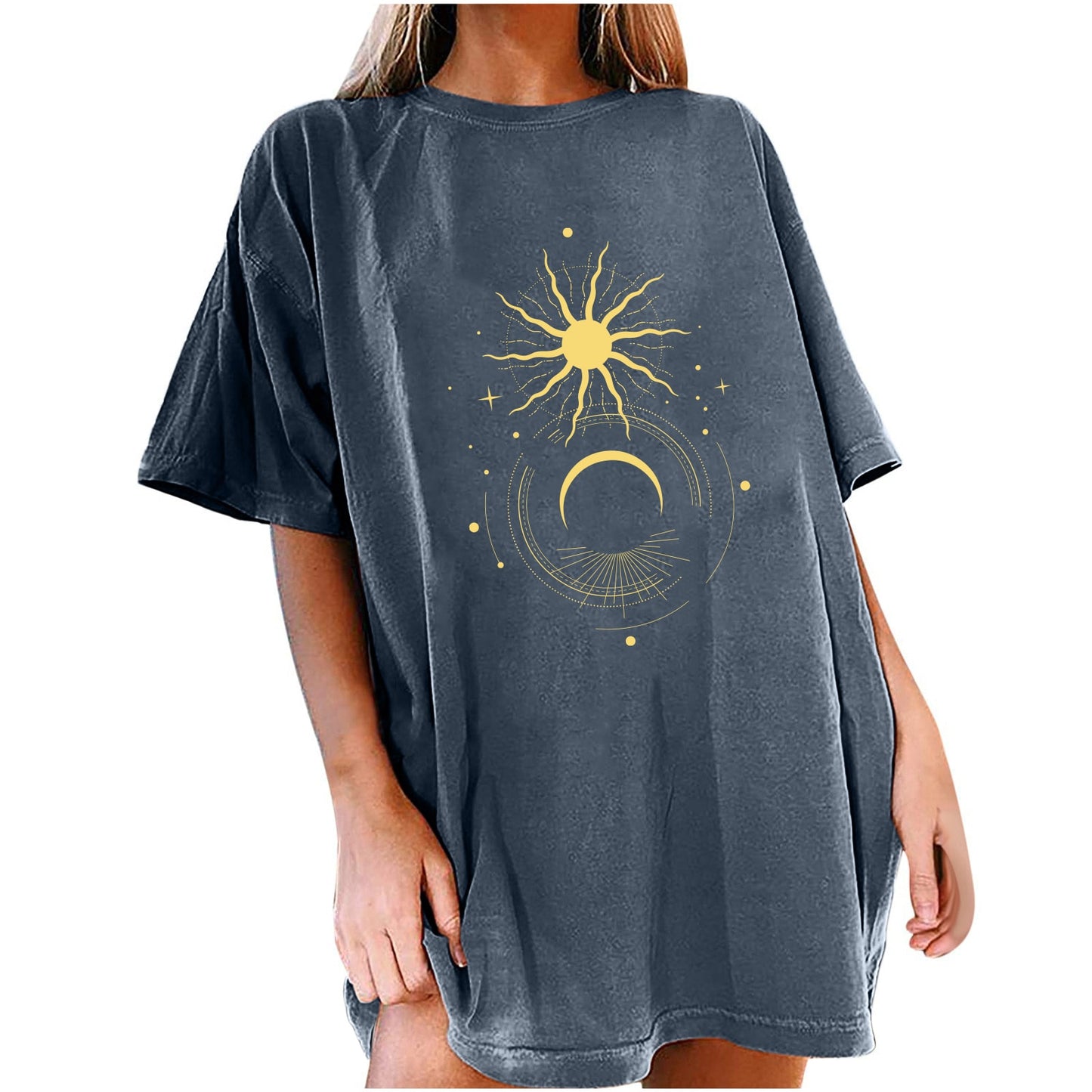 Drop Shoulder Women T Shirt Golden Moon