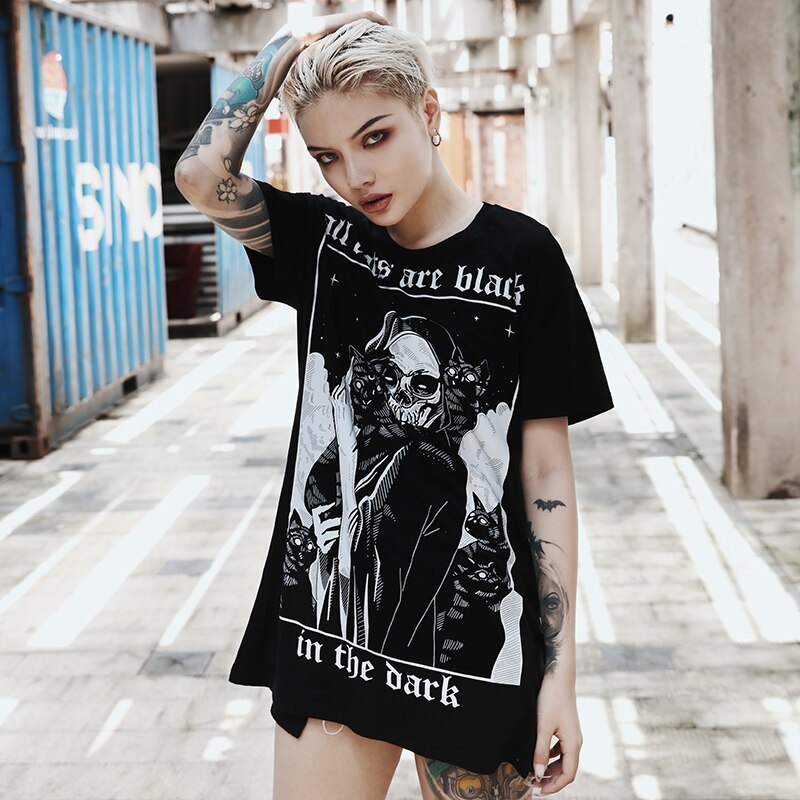 Ouija Board Women Gothic Black T-Shirt Grunge Swag Oversized