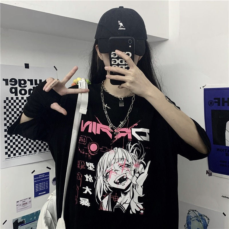 NiceMix vintage anime cartoon t shirt women clothes gothic tshirt streetwear print loose tops Korean summer black t-shirt