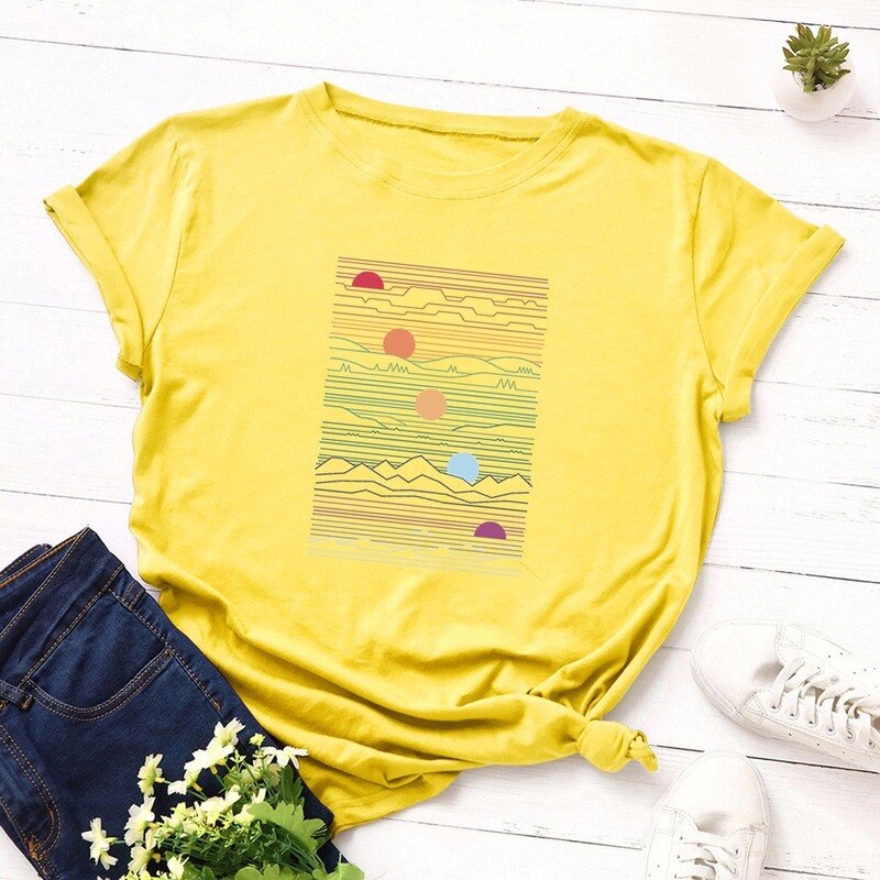 Summer Women tshirt Cotton Plus Size 5XL Casual Fashion Short Sleeve Sunrise Graphic Print t shirt Funny Women Tee Tops