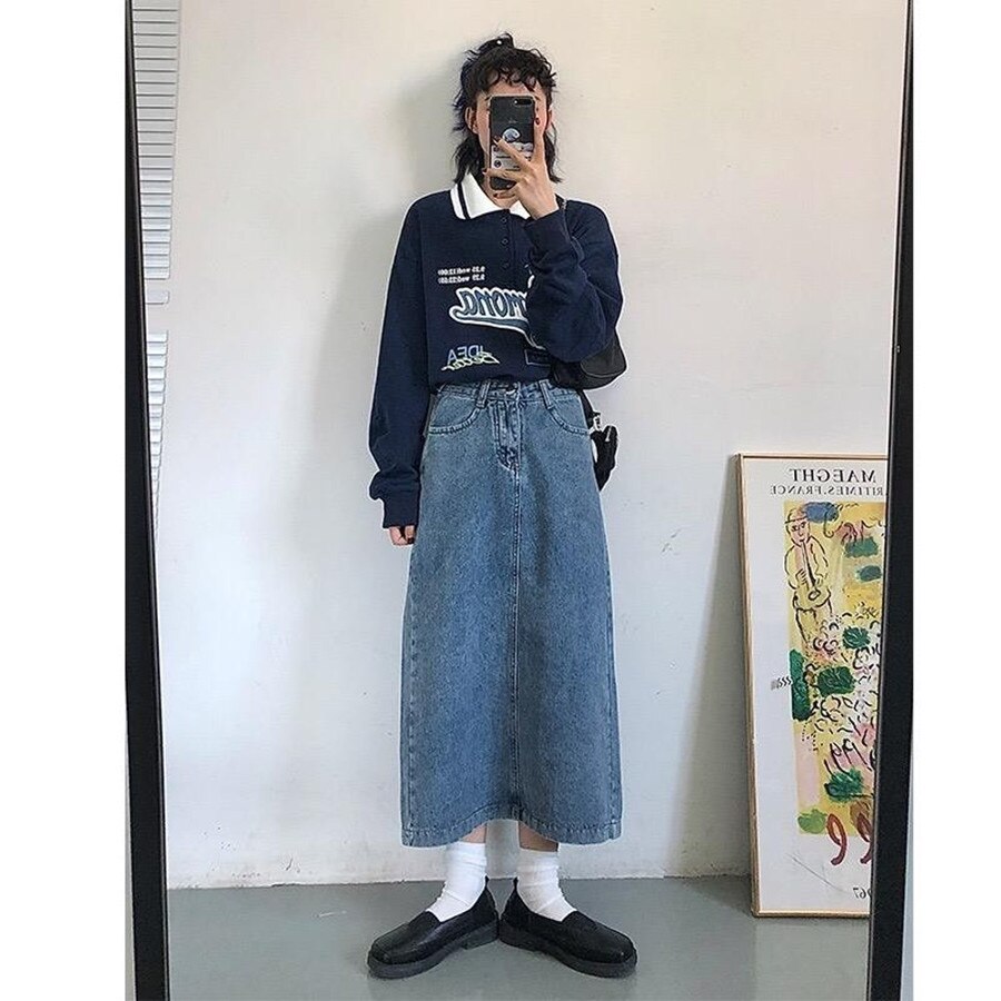 Vintage Polo Collar Oversized Hoodies Women Korean Trendy
