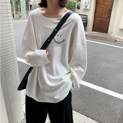 t-shirt Top T Shirt Women Tshirt Loose Smile White Short Sleeve Girls New Woman Generation WBXT211