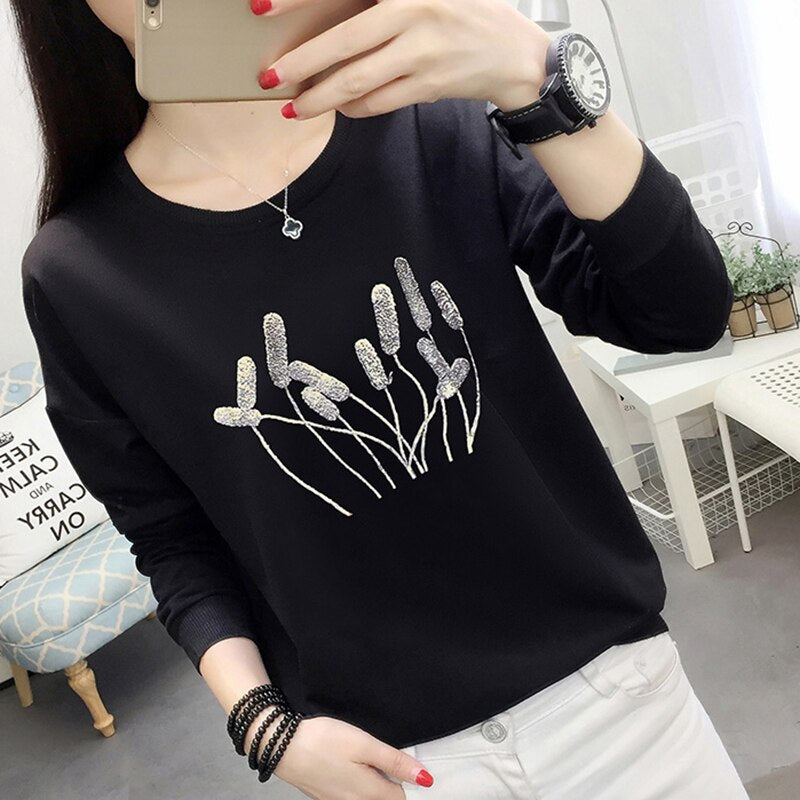 Spring Plus Size Sweatshirt Women Cartoon Character Embroidery