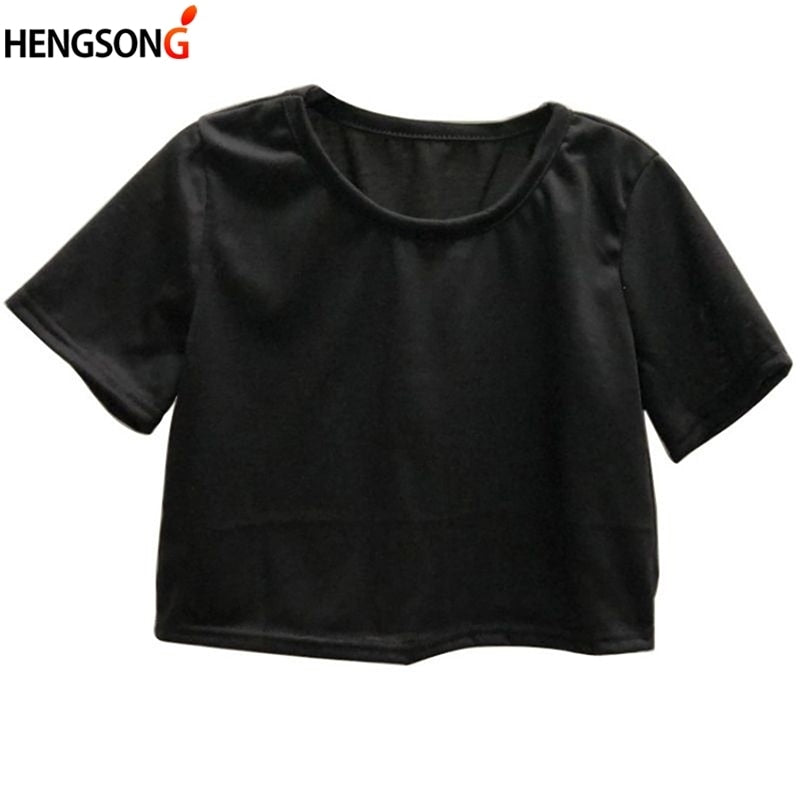 Summer Women Fashion Crop Top Shirt Solid Color O-Neck