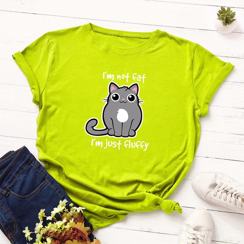 Summer Fashion Women T-shirt Cotton Cute Cartoon Fat Cat