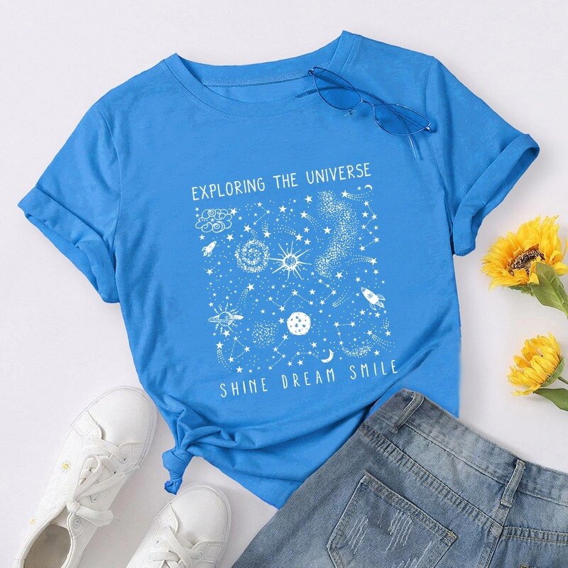 Universe Space Stars Print Short Sleeve Oversized Tshirts