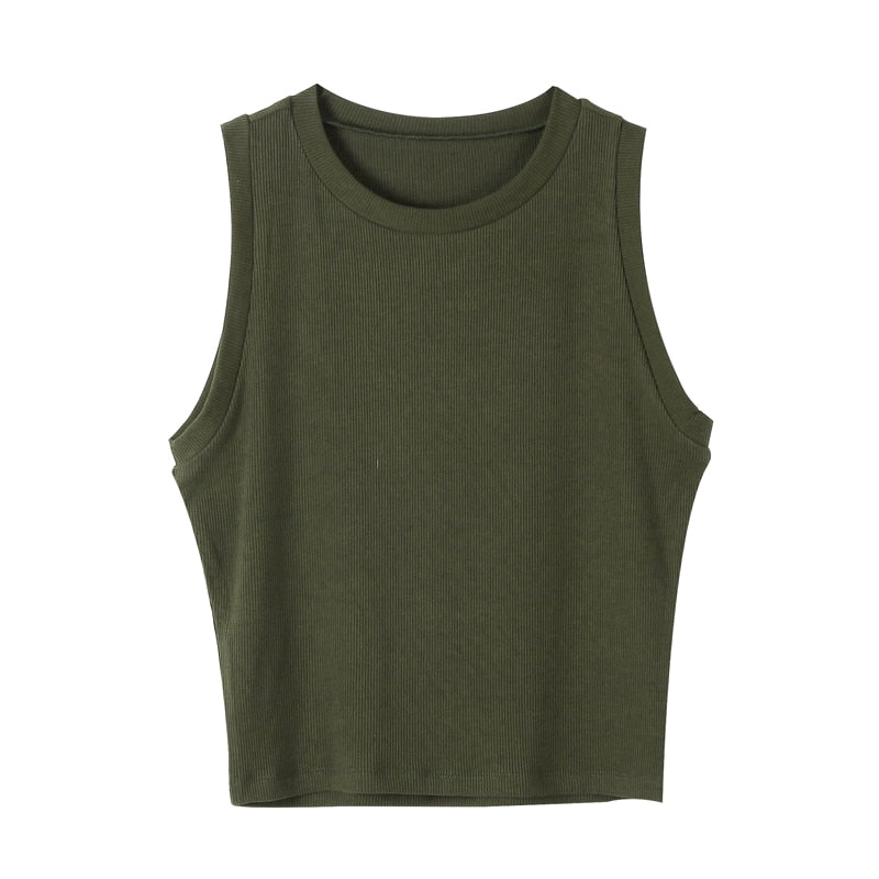 Knitted Ribbed Solid Vest Women Casual Basic Skinny Tank