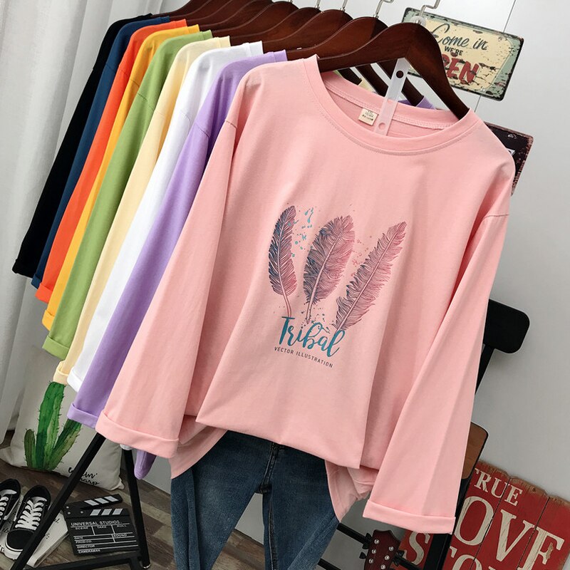 Plus Size Spring fashion Casual women Long sleeve T-shirt