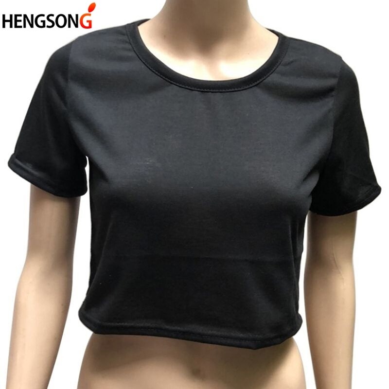 Summer Women Fashion Crop Top Shirt Solid Color O-Neck