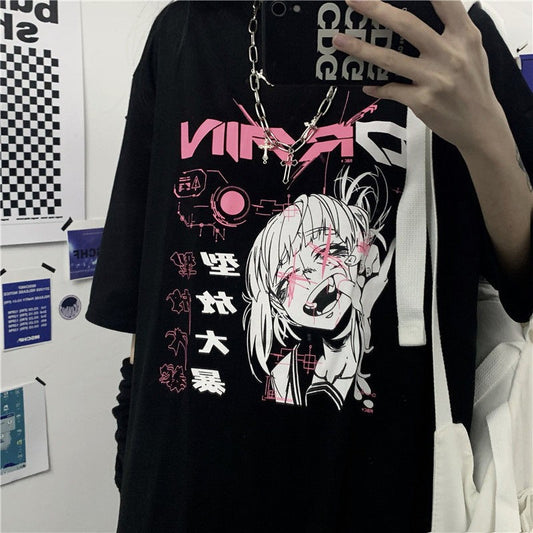 NiceMix vintage anime cartoon t shirt women clothes gothic tshirt streetwear print loose tops Korean summer black t-shirt