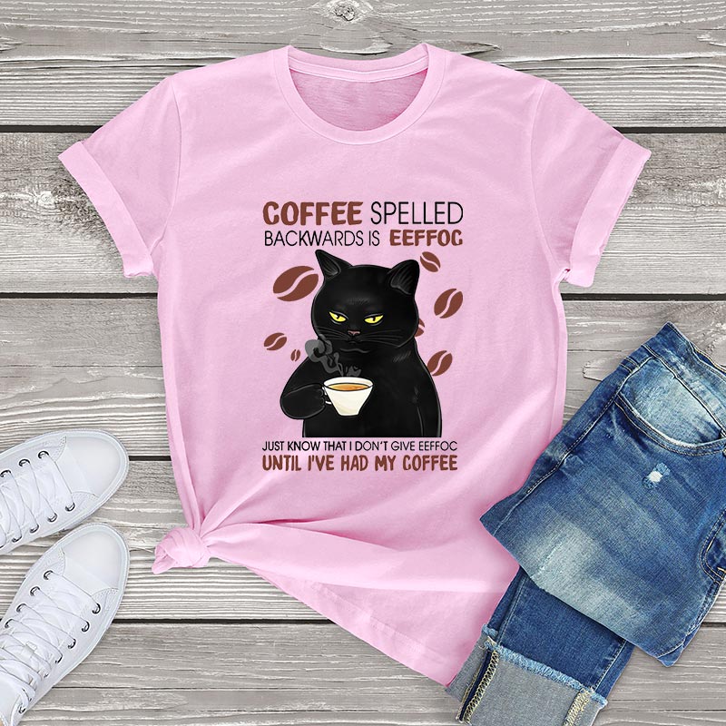 100% cotton t shirt women Black Cat Coffee Spelled Backwards Is Funny Cat Coffee tops unisex T Shirt harajuku women's tees gift