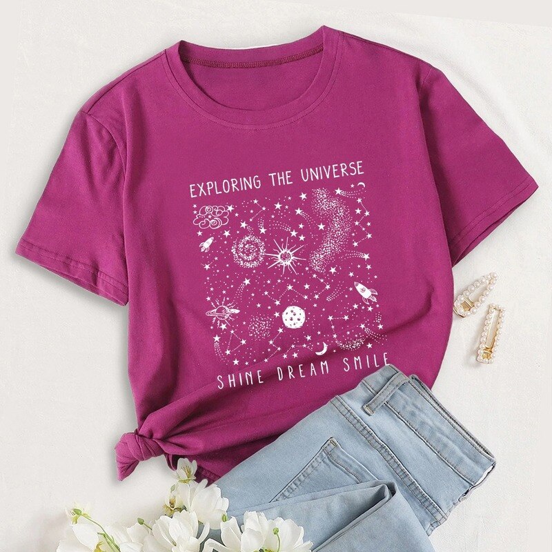 Universe Space Stars Print Short Sleeve Oversized Tshirts