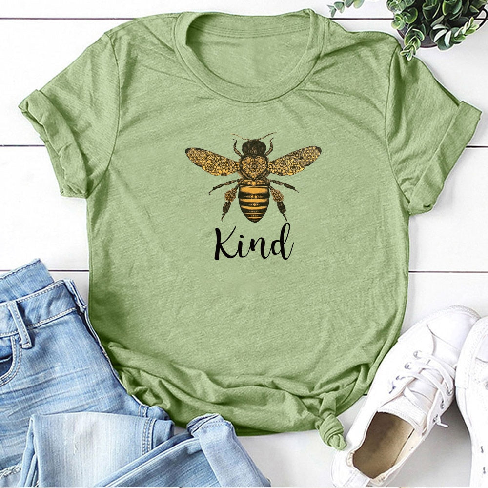 Kind Bee T Shirt Women Short Sleeve Summer Casual Printed T Shirt