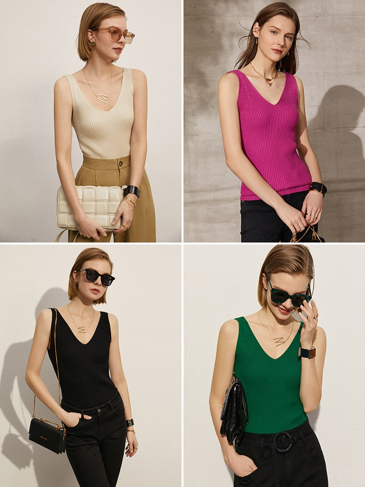 Minimalism Summer New Women's Camisole Tops V neck Slim Fit