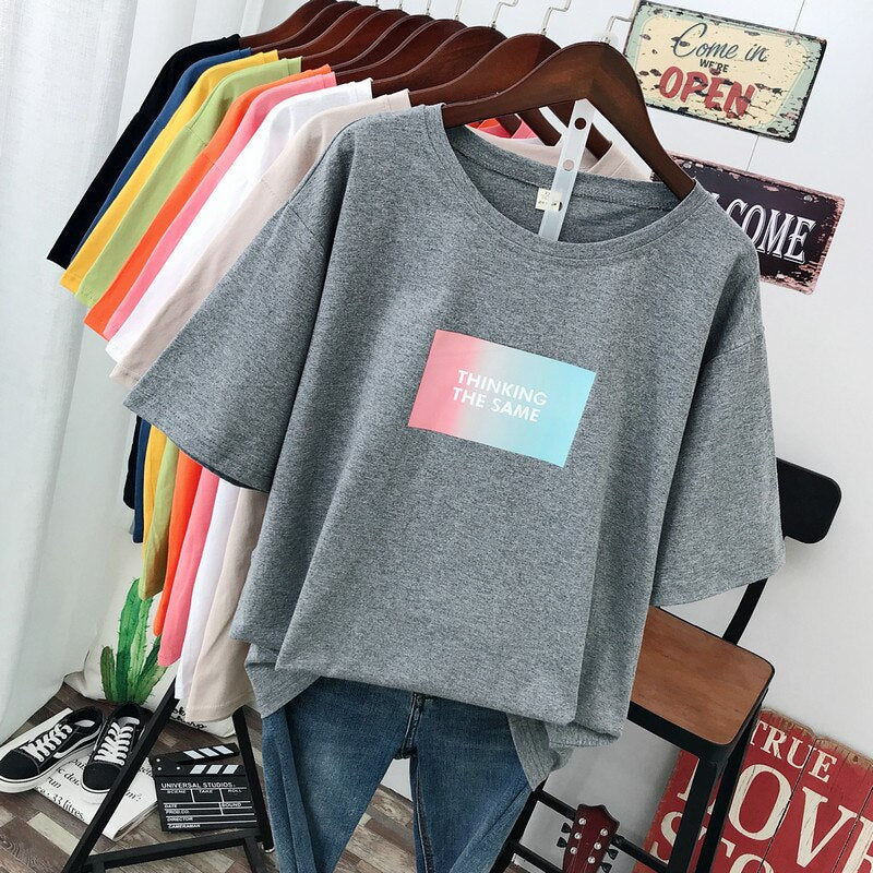 Large size summer 2021 new street fashion Casual Women's T-Shirt loose Short sleeve Pullovers 100% cotton Letter printing Tops