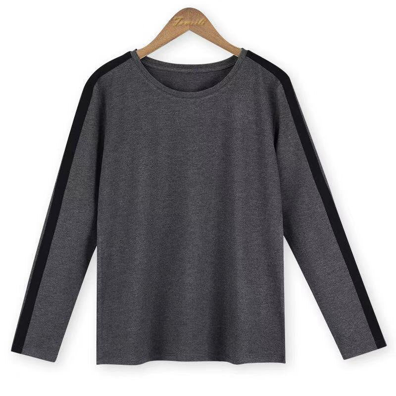 Women T-shirt Girl Casual Patchwork Color Block O-neck Long Sleeve