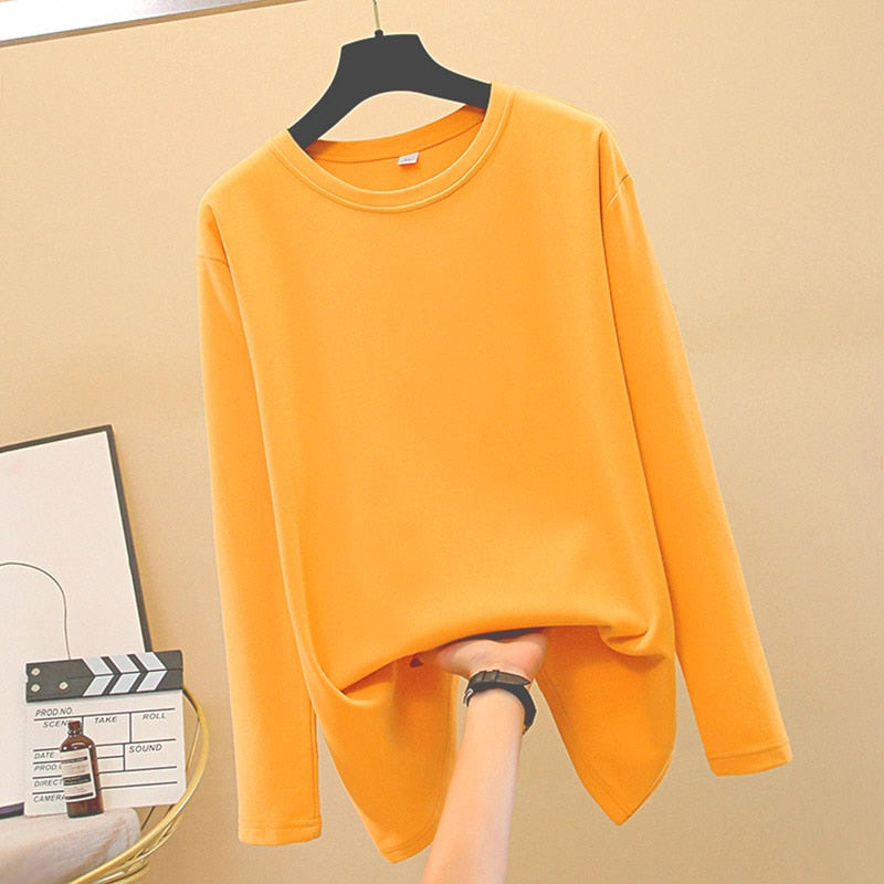 OUSLEE Cotton Long Sleeve T Shirt Women Casual Basic Women's T-shirts Solid Colors Top Female Fashion Korean Tee Shirt Plus Size