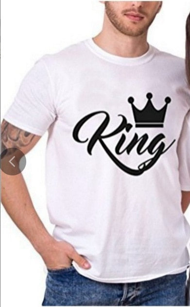 King Queen Couples T Shirt Crown Printing Couple Clothes Summer Women Man T-shirt Casual O-neck Loose Lovers Tee Shirt Tops