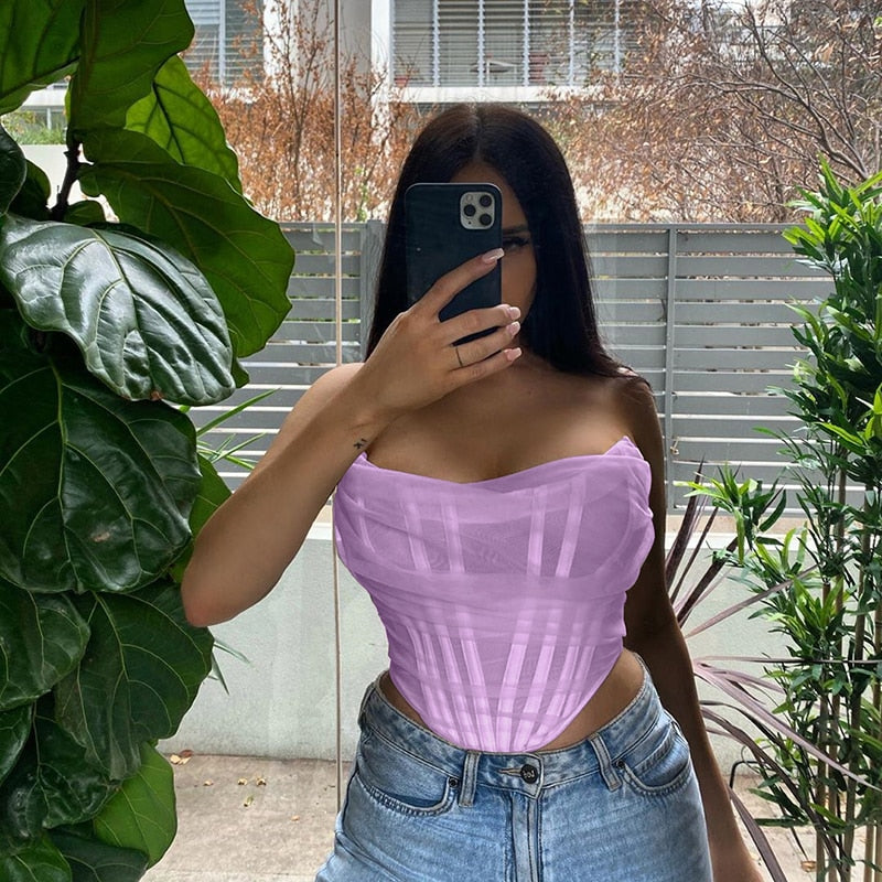 Sexy Corset Top Women Sleeveless Off Shoulder Boned Cropped