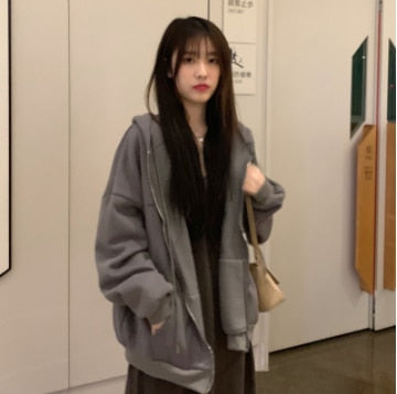 Anime Print Hoodie Women Long Sleeve Cute Print Plus Velvet