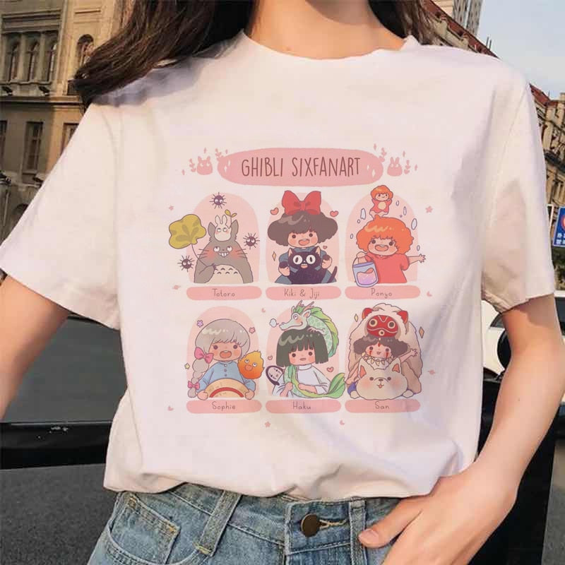 Totoro Harajuku Ullzang T Shirt Women Studio Ghibli Kawaii T-shirt Miyazaki Hayao Funny Cartoon Tshirt Cute 90s Top Tees Female