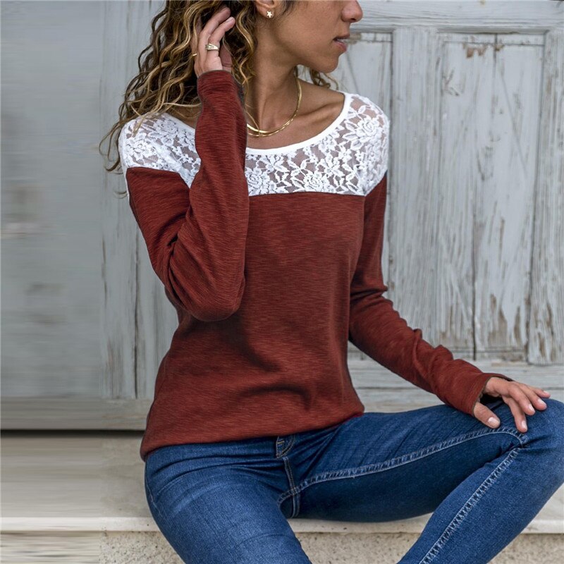 Women Round Neck Ladies Fashion Casual Long Sleeve Tops