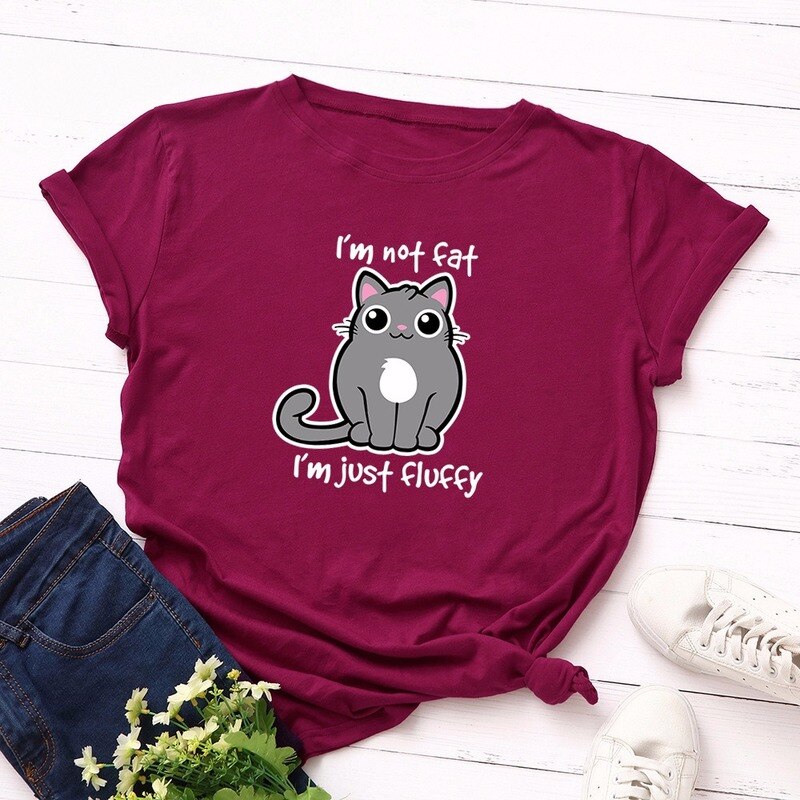 Summer Fashion Women T-shirt Cotton Cute Cartoon Fat Cat