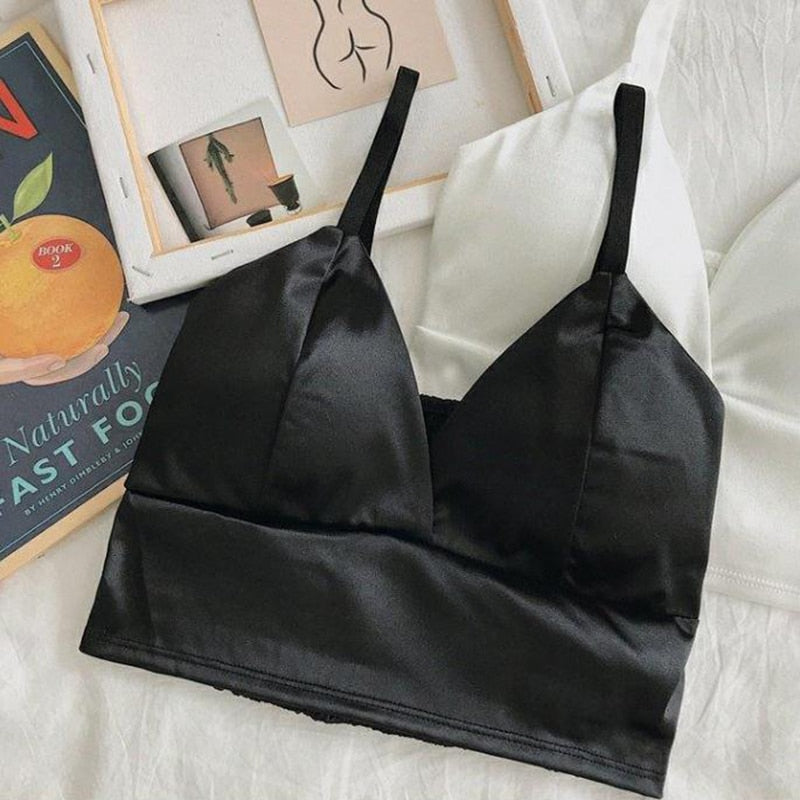 Women Wireless Bralette Crochet Top Sexy Satin Crop Tops