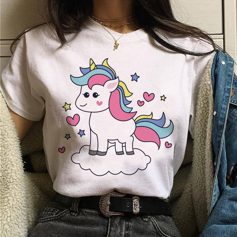 unicorn harajuku women kawaii cartoon funny ulzzang 90s streetwear tshirt korean style grunge female Casual t-shirt clothing