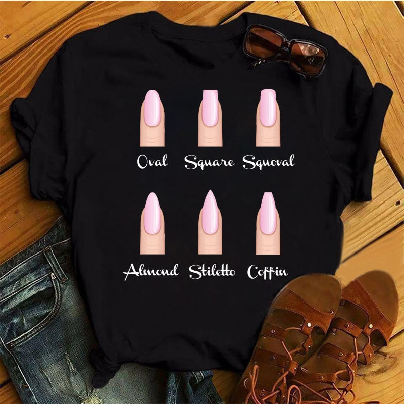 Women T Shirt Personality Nail Art Print Tshirt Fun Summer