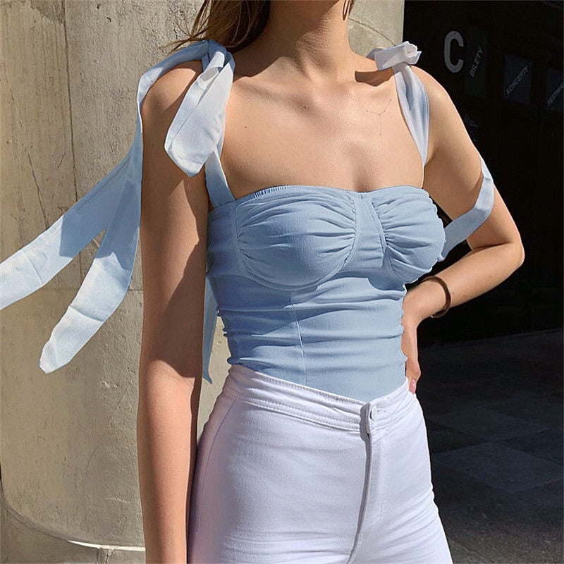 Summer Casual Sweet T-Shirt Women Tops Fashion Regular Low Bandage Solid Bodycon Tees Club Women Streetwear Skinny T Shirts