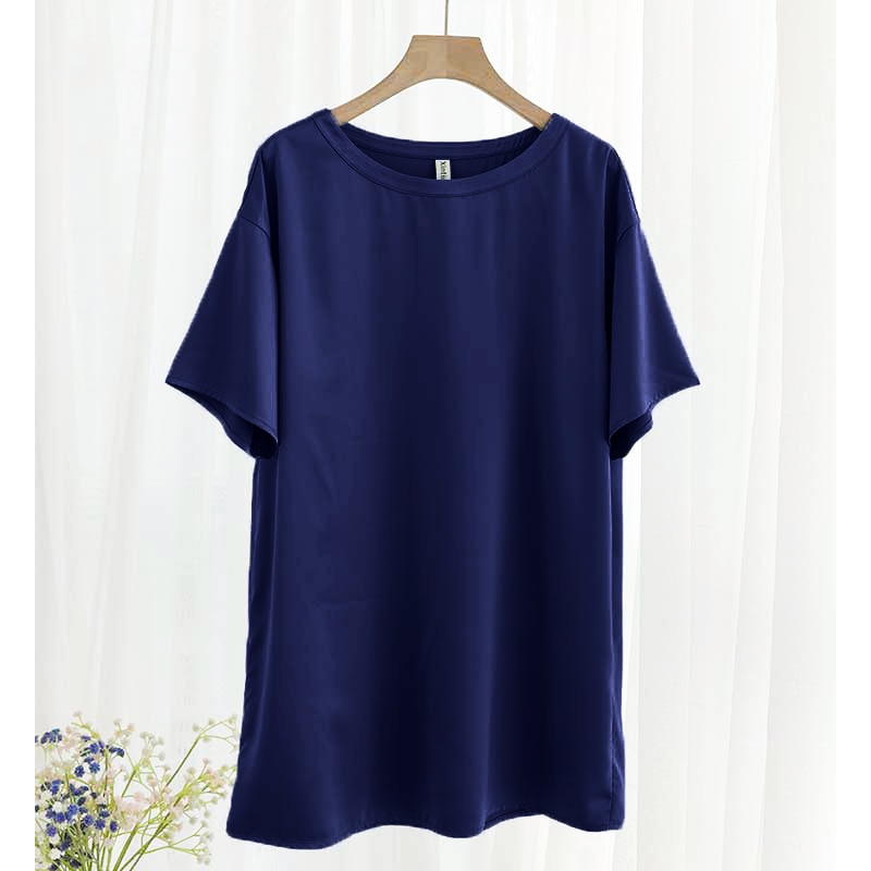 Oversize Satin Women Long T-Shirts Fashion Casual Loose O Neck