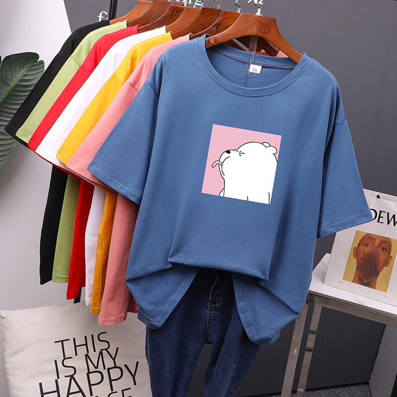 Hirsionsan Cute Bear Printed T Shirt Women New