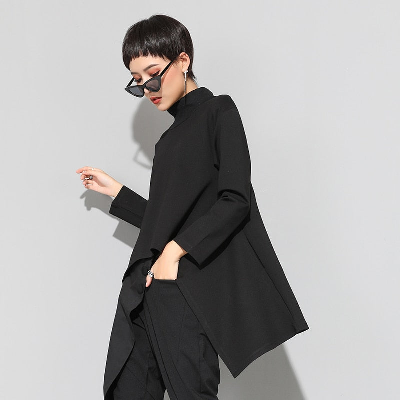 Vintage Black Turtle Neck T Shirt Women Plus Size Kawaii