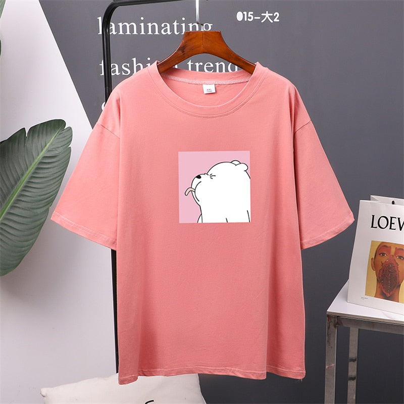 Hirsionsan Cute Bear Printed T Shirt Women New