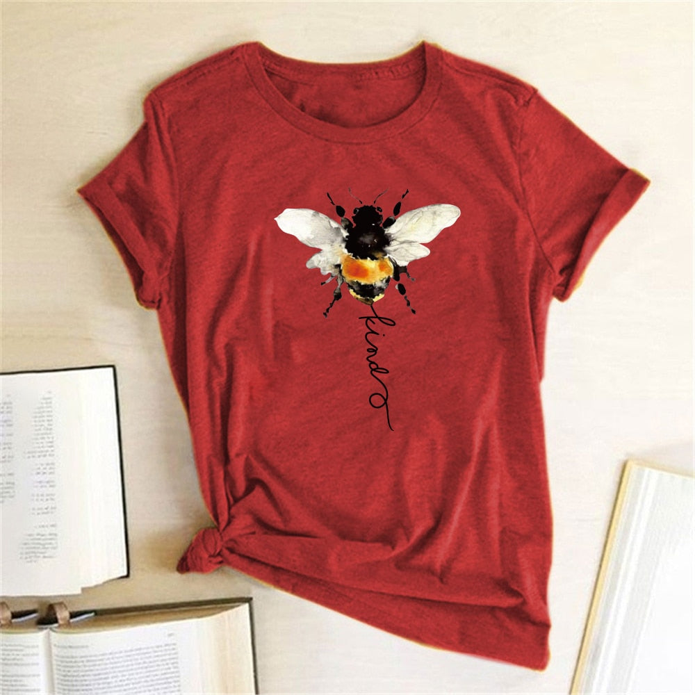 Bee Print T-shirts Women Clothing Summer Graphic T Shirts