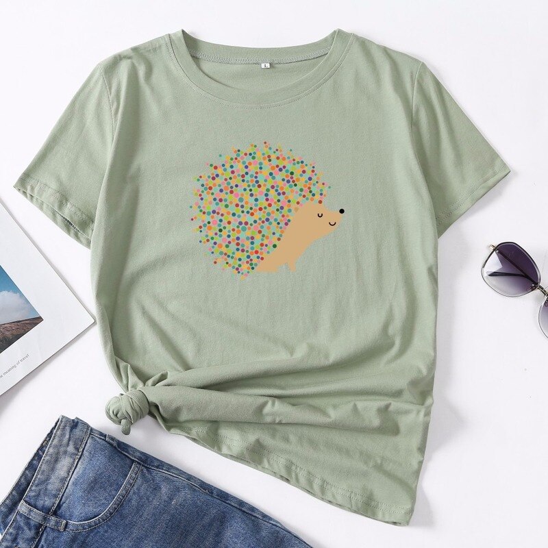 T Shirt Summer Short Sleeve Cotton Plus Size Cartoon Hedgehog